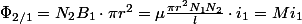 \Phi_{2/1}=N_{2}B_{1}\cdot\pi r^{2}=\mu\frac{\pi r^{2}N_{1}N_{2}}{l}\cdot i_{1}=Mi_{1}